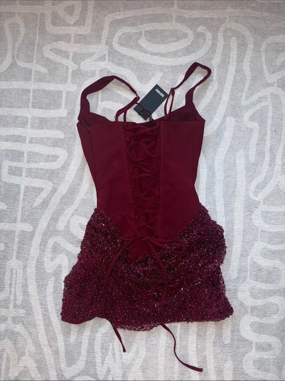 Yeona Babyboo Red Mini Corset Bodice Sequin Party Dress - Picture 7 of 7